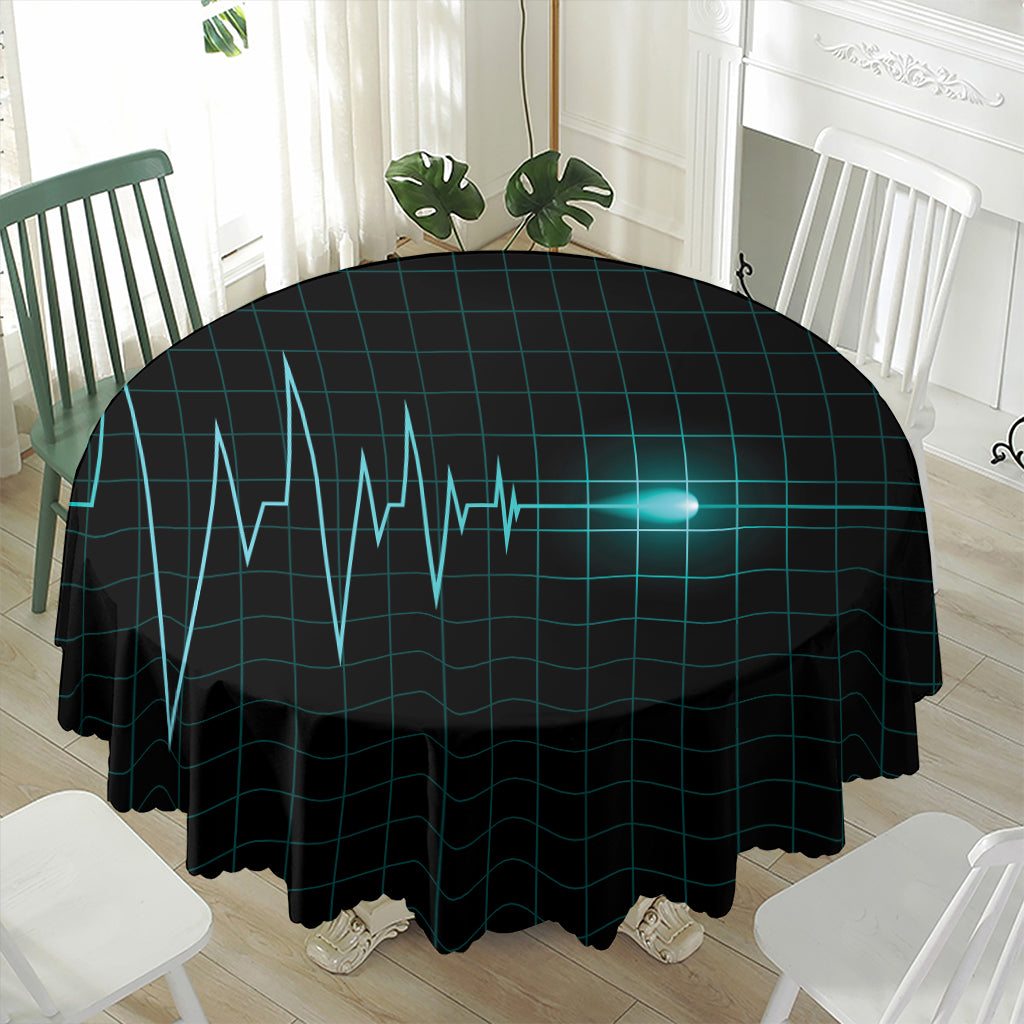 Teal Heartbeat Print Waterproof Round Tablecloth