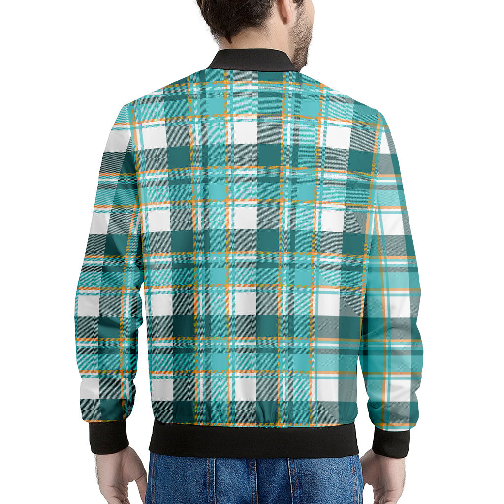 Teal Madras Pattern Print Men's Bomber Jacket