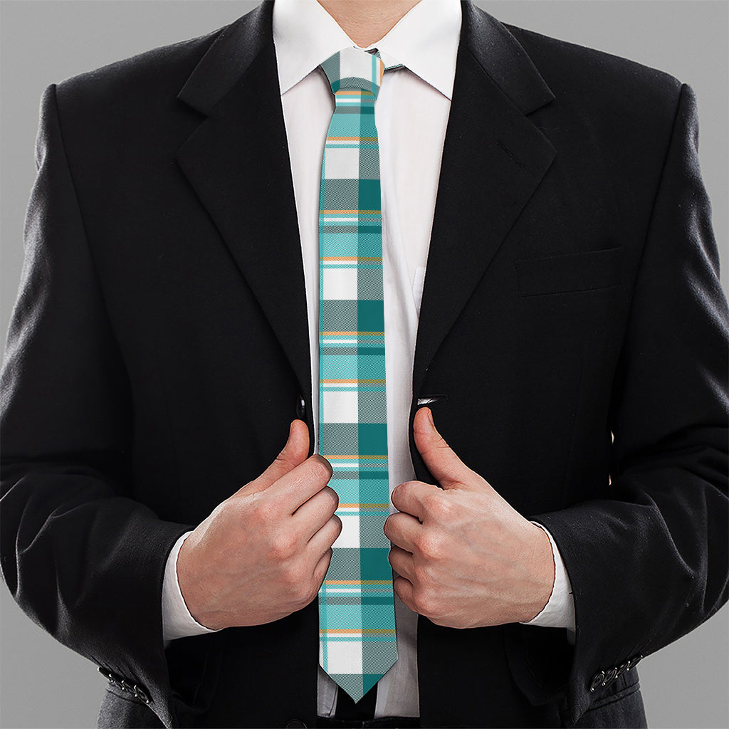 Teal Madras Pattern Print Necktie