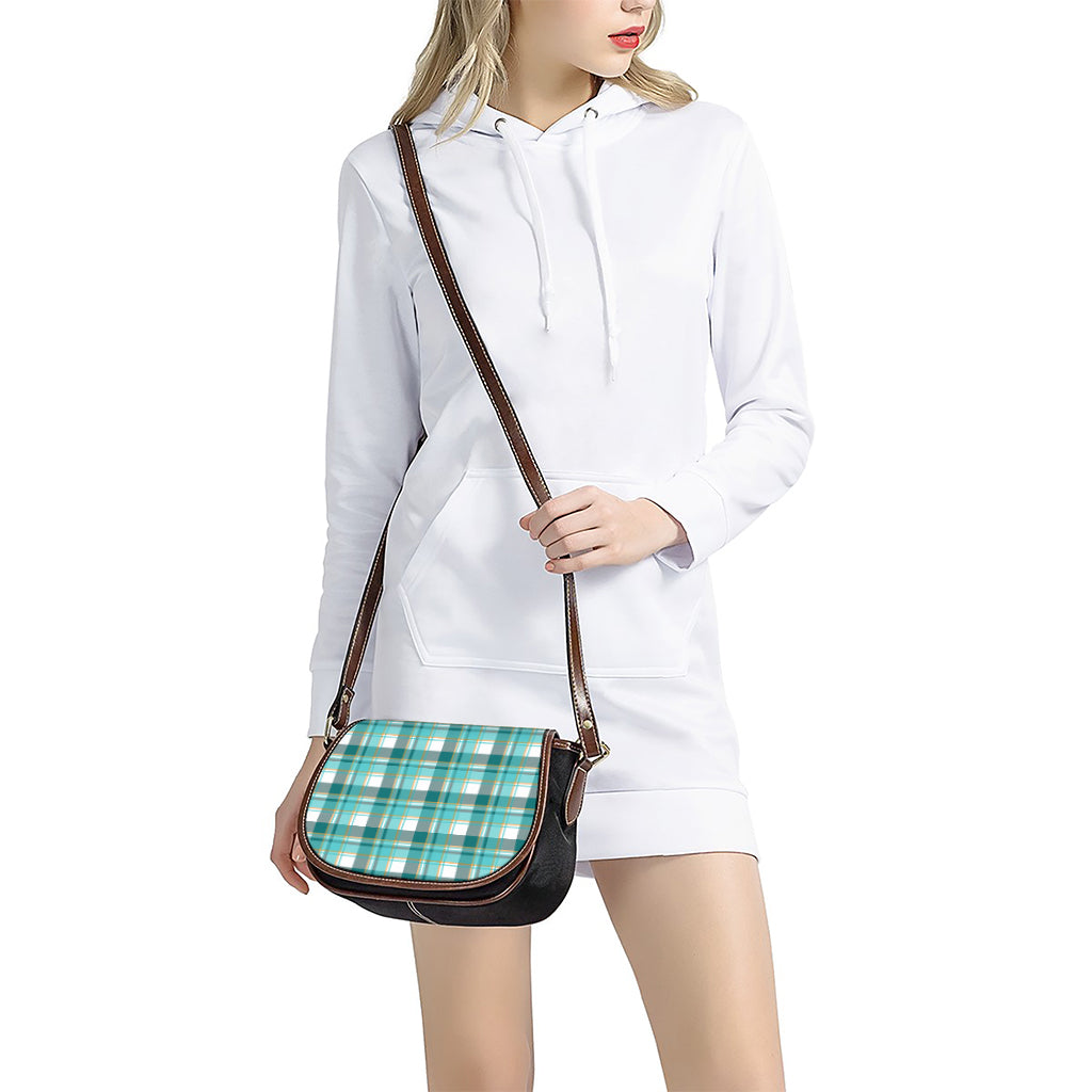 Teal Madras Pattern Print Saddle Bag