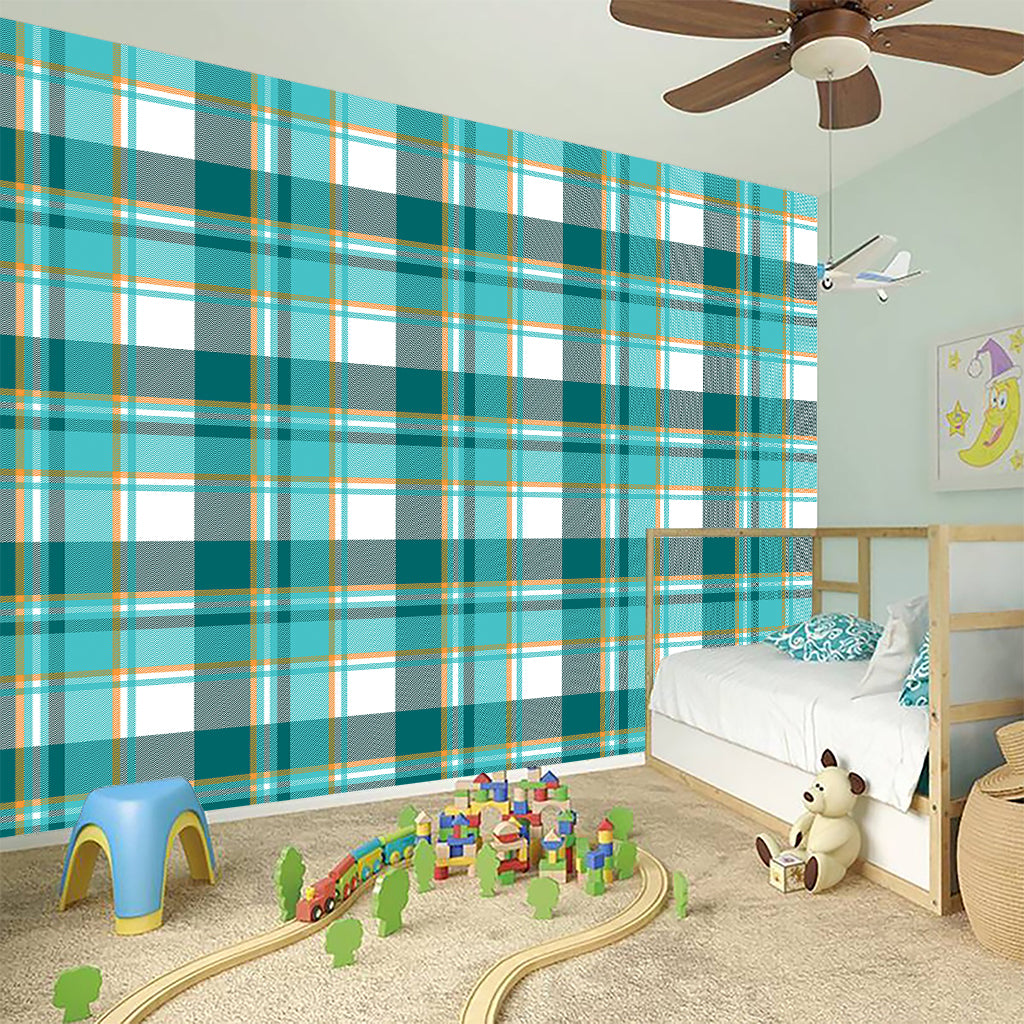 Teal Madras Pattern Print Wall Sticker