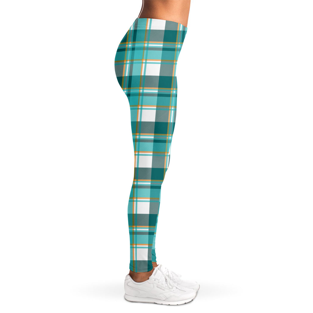 Teal Madras Pattern Print Women's Leggings