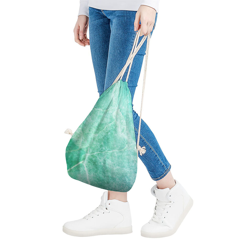 Teal Marble Print Drawstring Bag