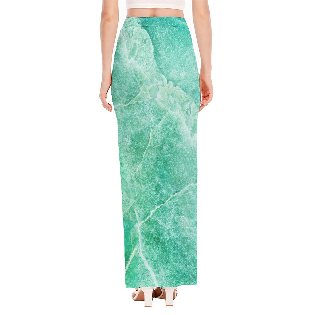 Teal Marble Print High Slit Maxi Skirt