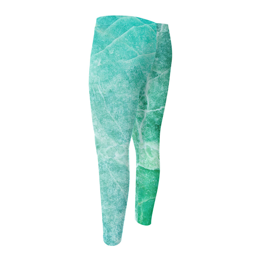 Teal Marble Print Men's Compression Pants