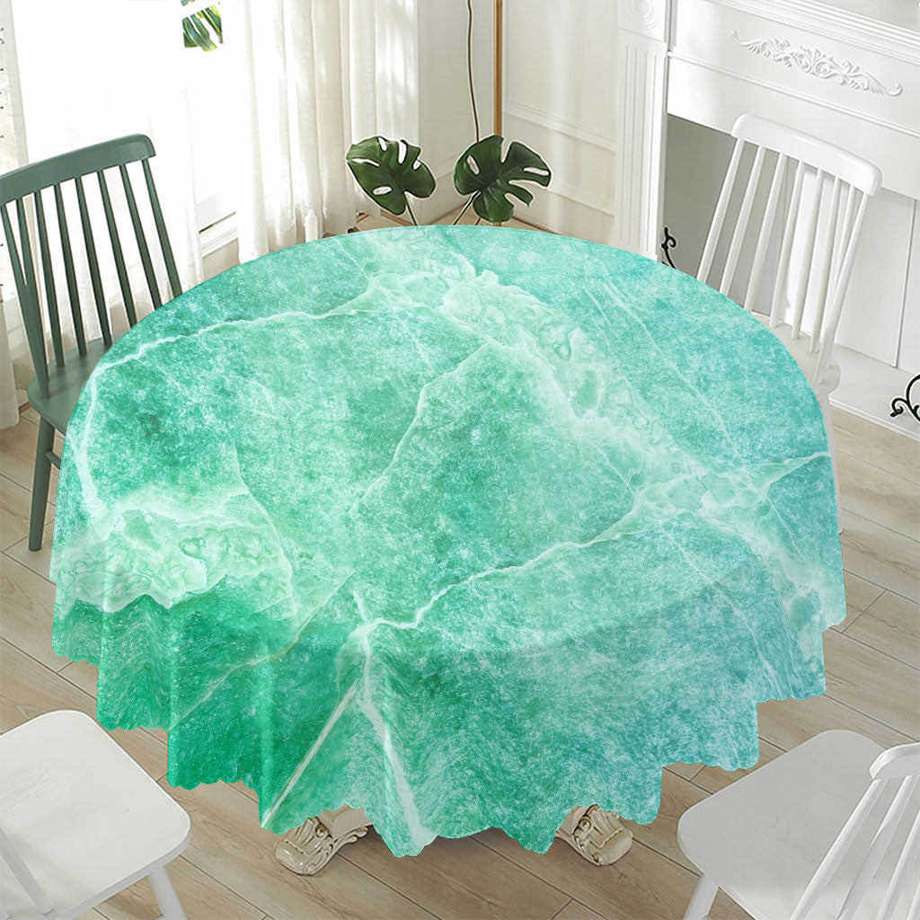 Teal Marble Print Waterproof Round Tablecloth