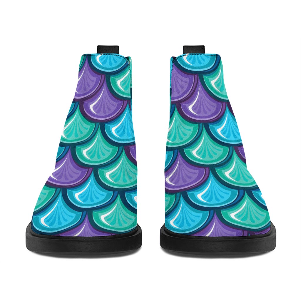 Teal Mermaid Scales Pattern Print Flat Ankle Boots