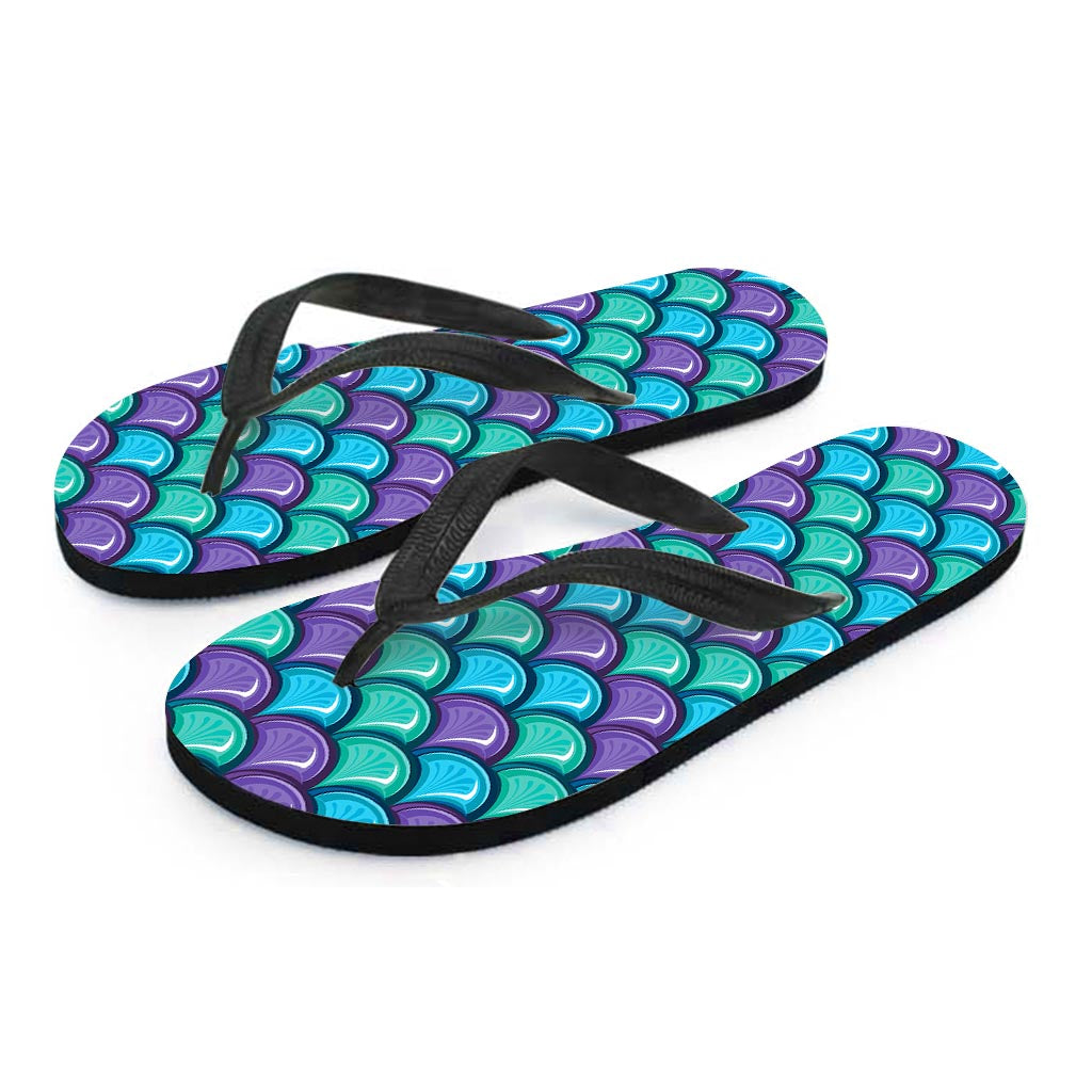 Teal Mermaid Scales Pattern Print Flip Flops