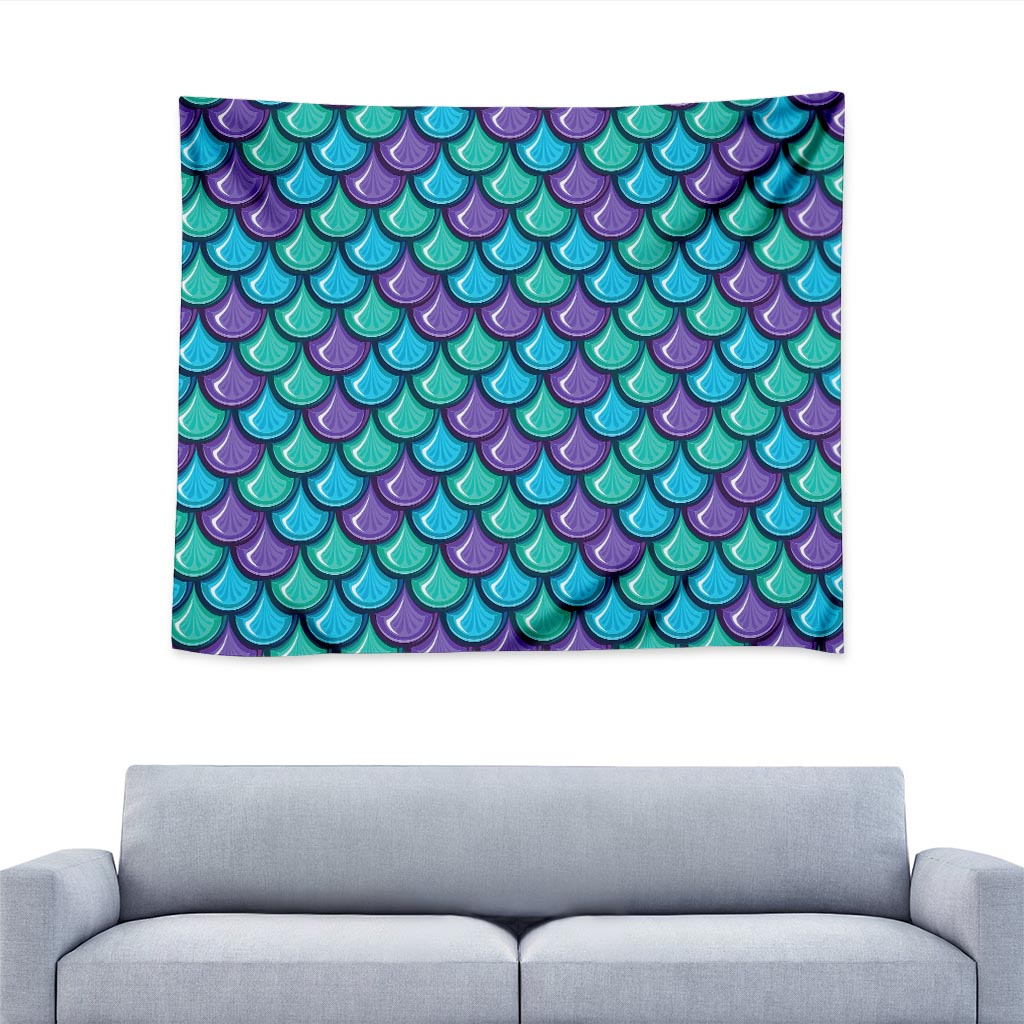 Teal Mermaid Scales Pattern Print Tapestry