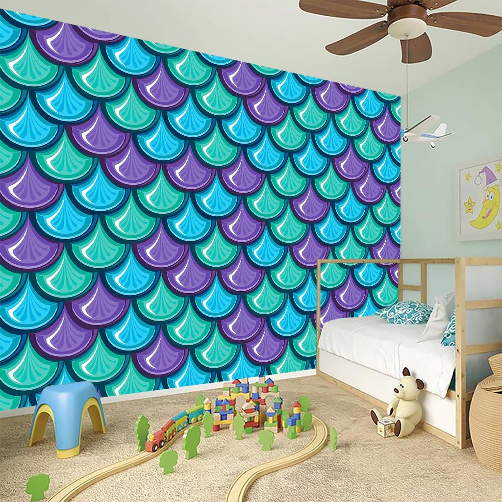 Teal Mermaid Scales Pattern Print Wall Sticker