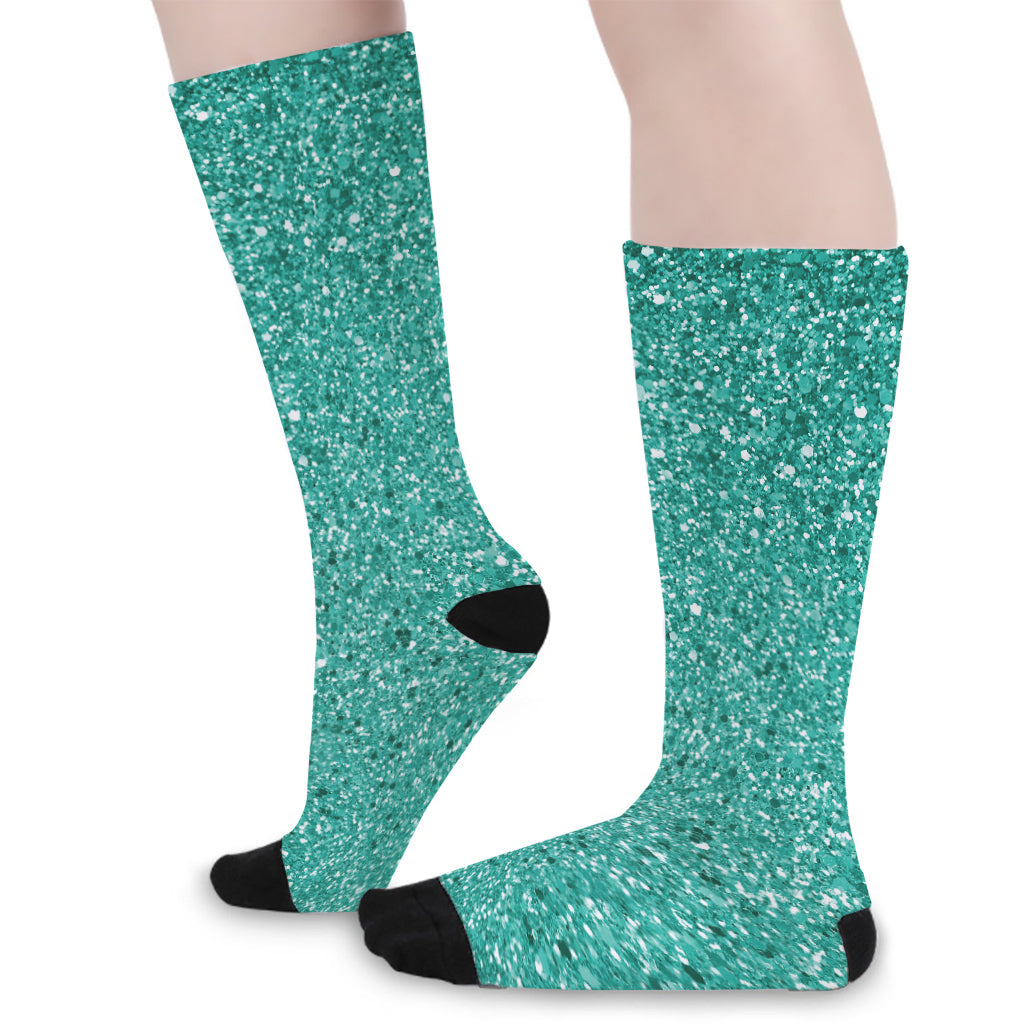 Teal (NOT Real) Glitter Print Long Socks