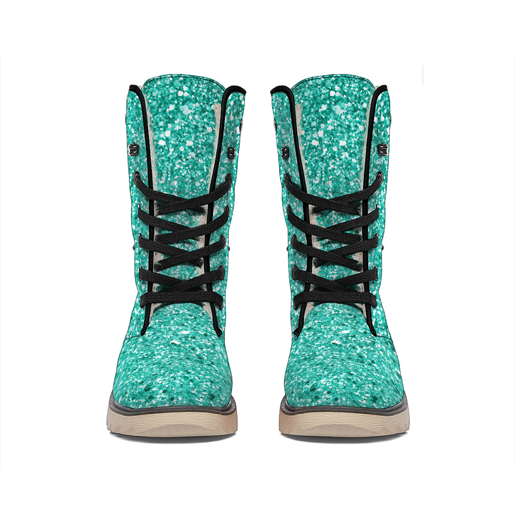Teal (NOT Real) Glitter Print Winter Boots
