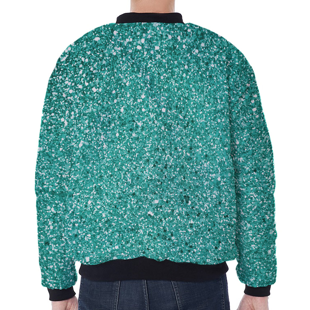 Teal (NOT Real) Glitter Print Zip Sleeve Bomber Jacket