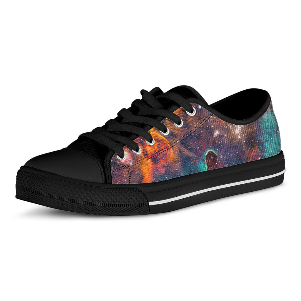 Teal Orange Universe Galaxy Space Print Black Low Top Sneakers