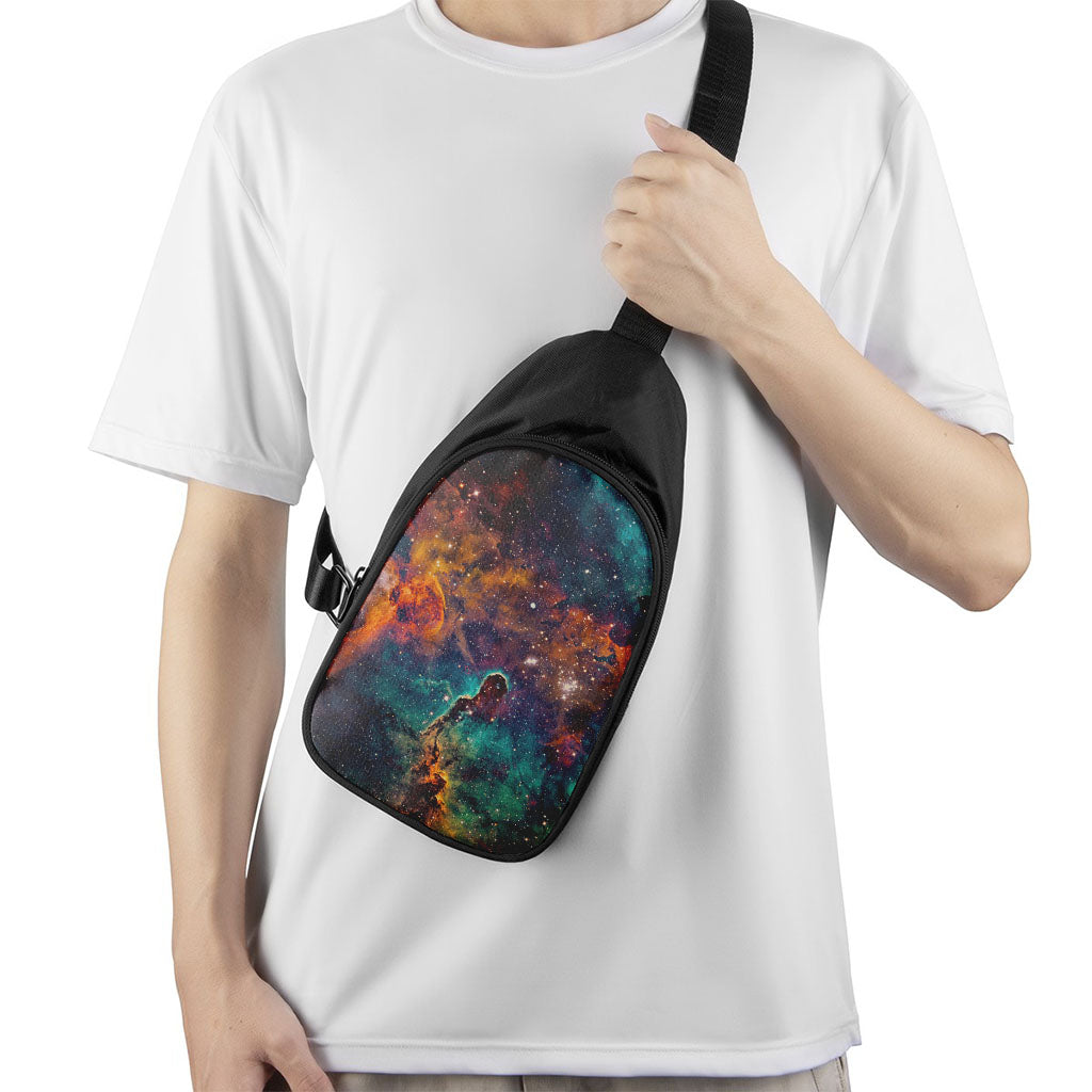 Teal Orange Universe Galaxy Space Print Chest Bag