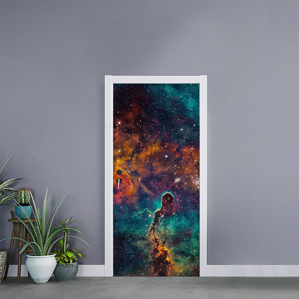 Teal Orange Universe Galaxy Space Print Door Sticker