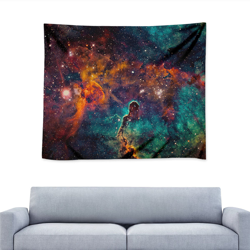 Teal Orange Universe Galaxy Space Print Tapestry