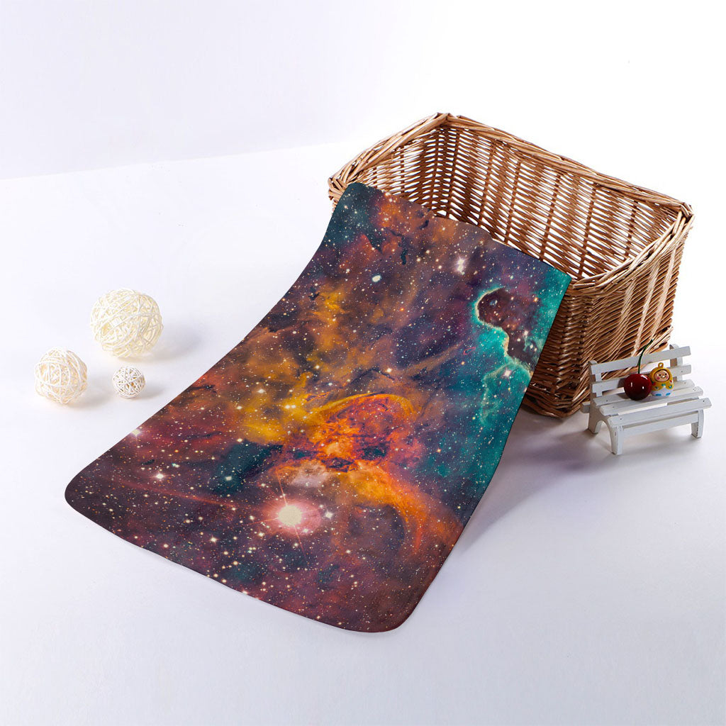 Teal Orange Universe Galaxy Space Print Towel