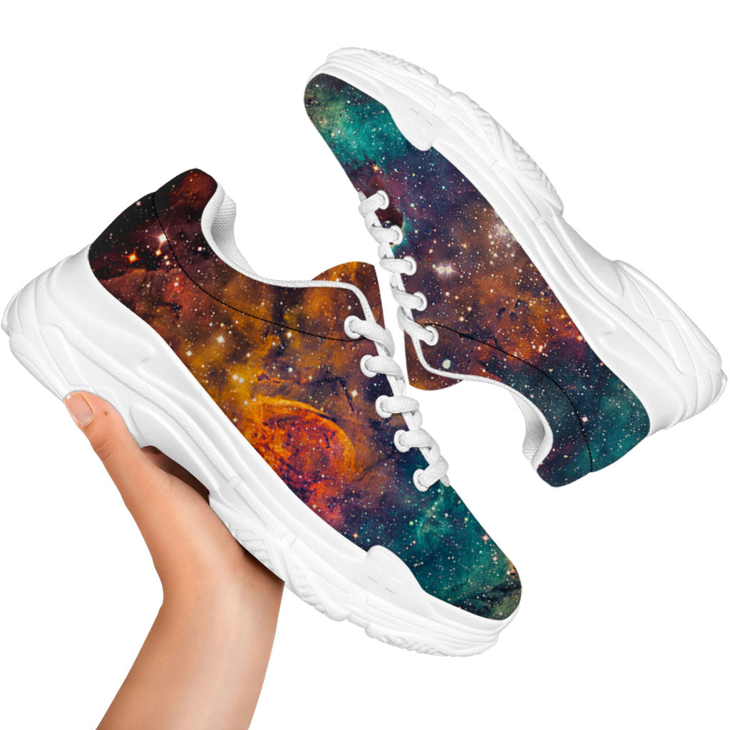 Teal Orange Universe Galaxy Space Print White Chunky Shoes