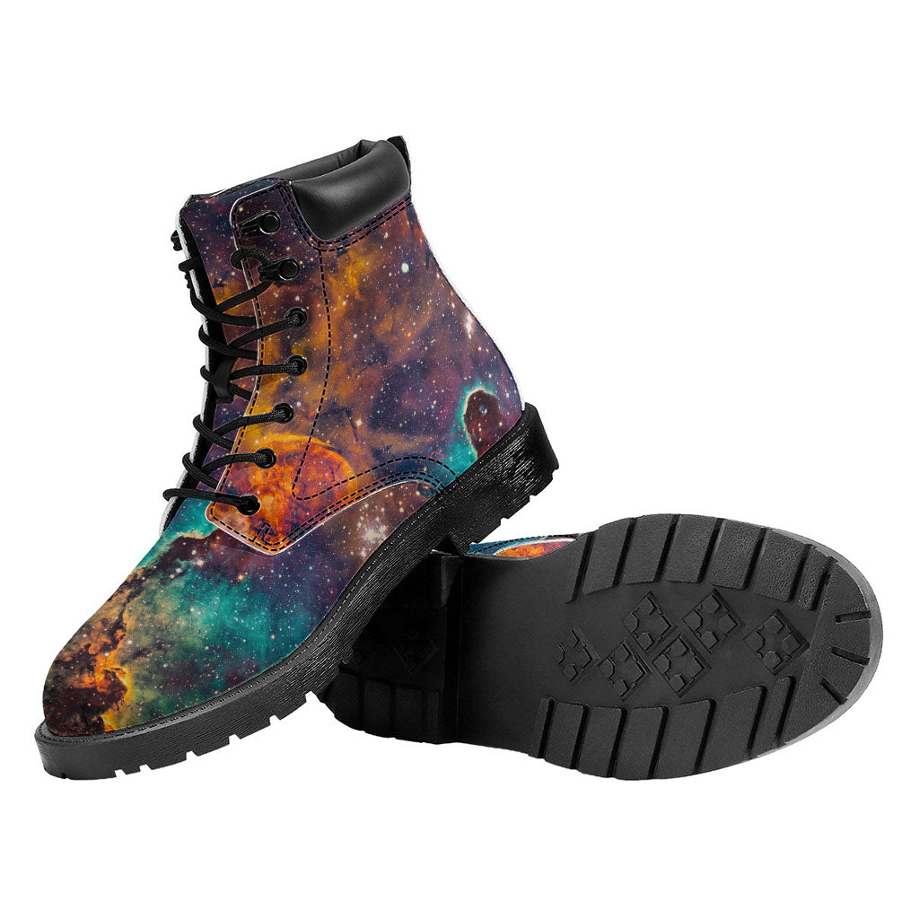 Teal Orange Universe Galaxy Space Print Work Boots