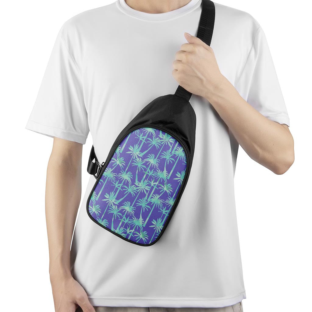 Teal Palm Tree Pattern Print Chest Bag