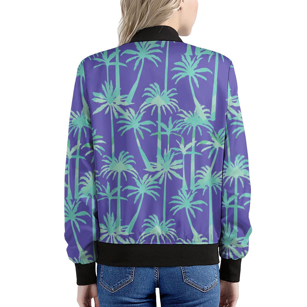Teal Palm Tree Pattern Print Women's Bomber Jacket