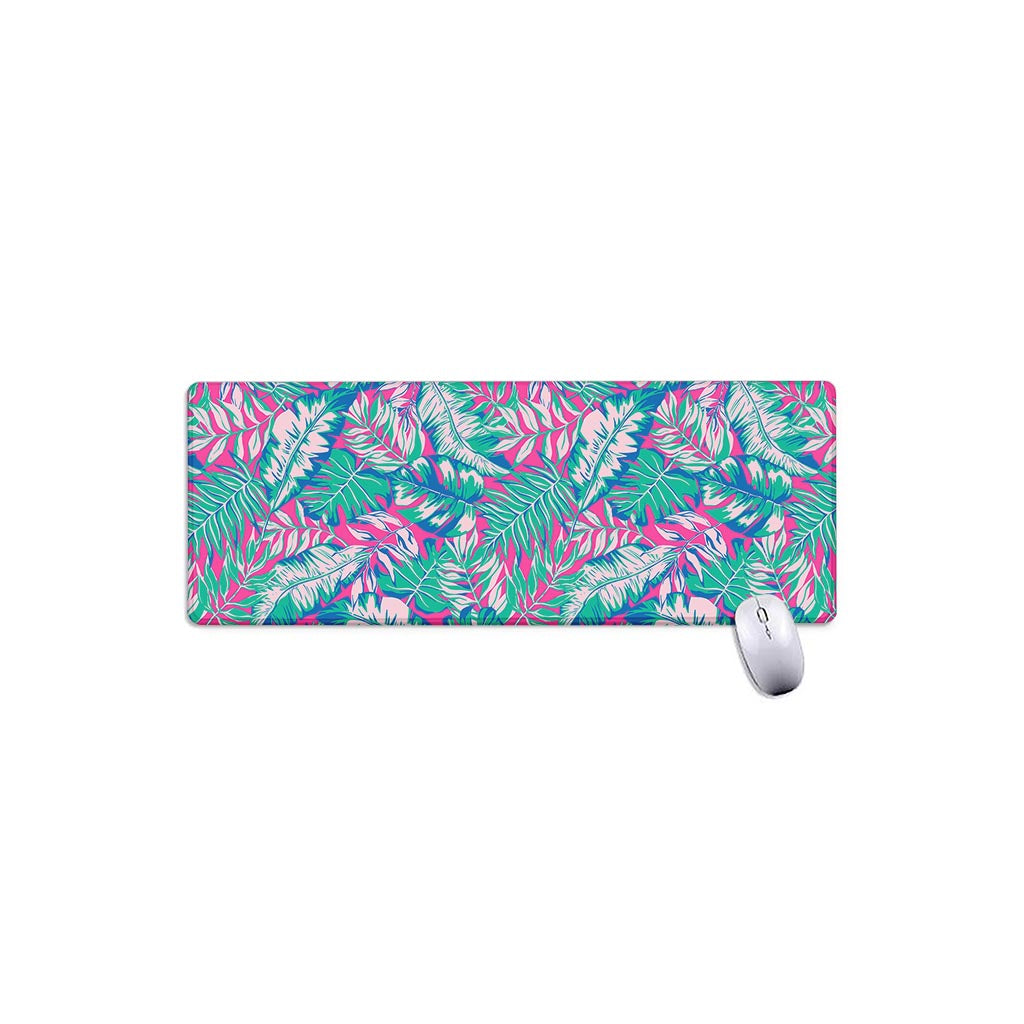 Teal Pink Blossom Tropical Pattern Print Extended Mouse Pad