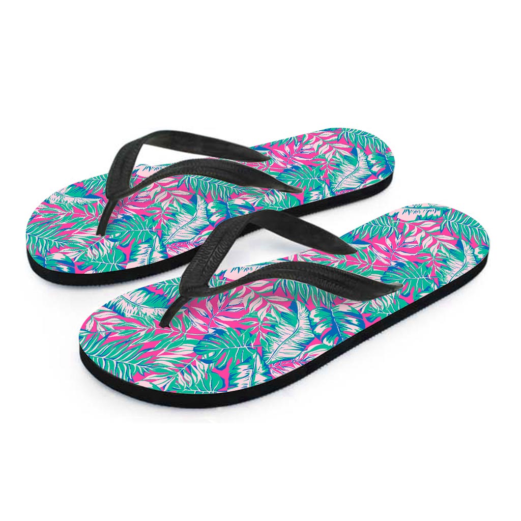 Teal Pink Blossom Tropical Pattern Print Flip Flops