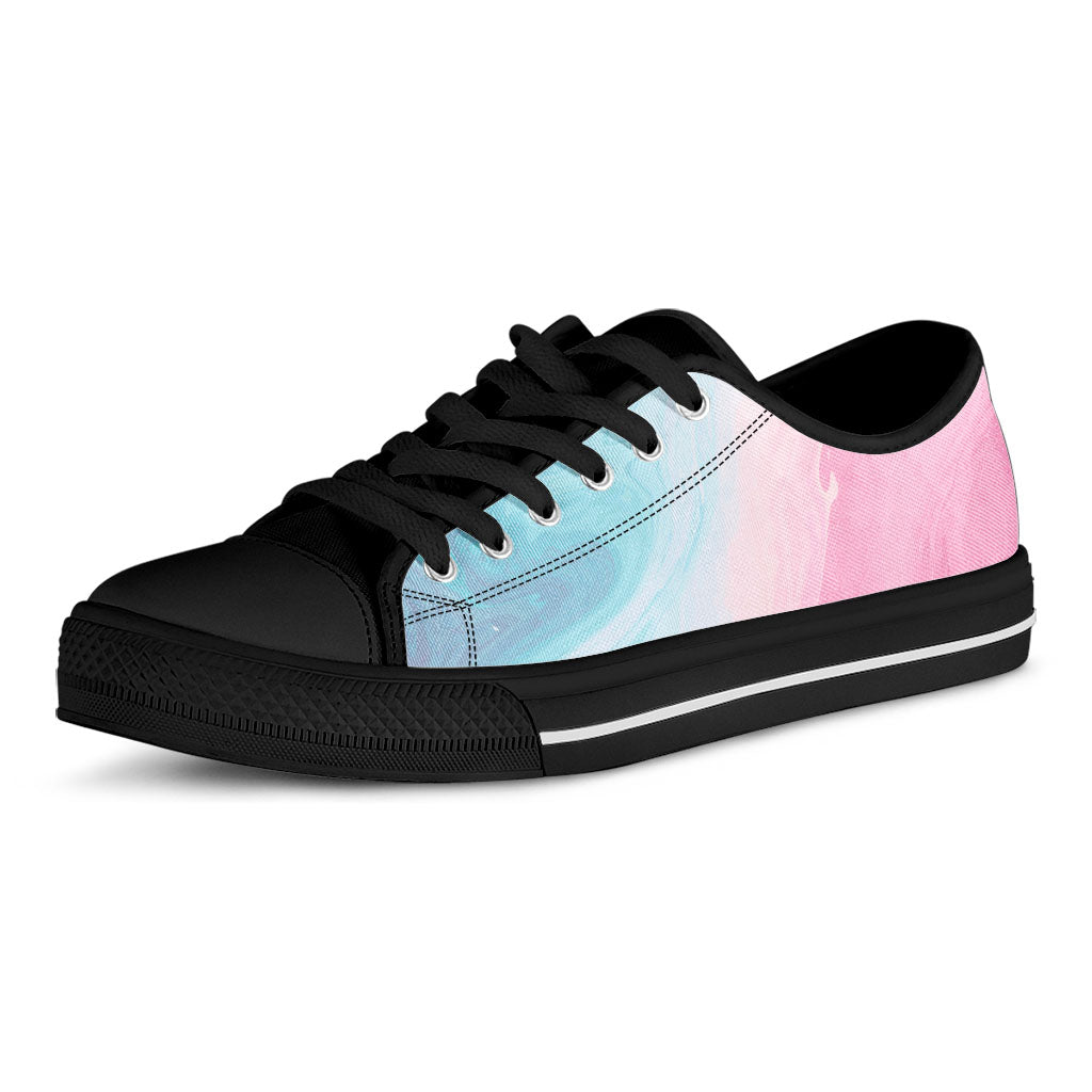 Teal Pink Liquid Marble Print Black Low Top Sneakers