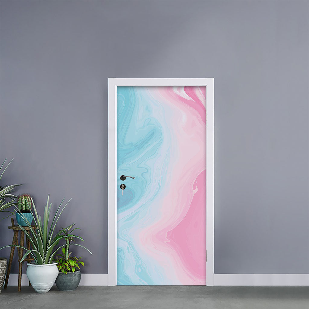 Teal Pink Liquid Marble Print Door Sticker
