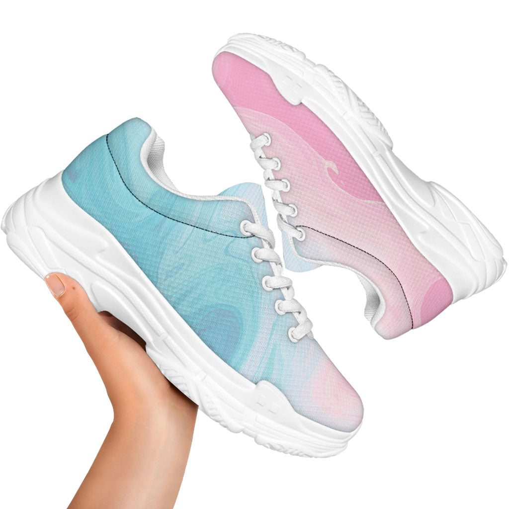 Teal Pink Liquid Marble Print White Chunky Shoes