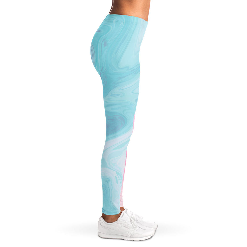 Teal Pink Liquid Marble Print Women's Leggings