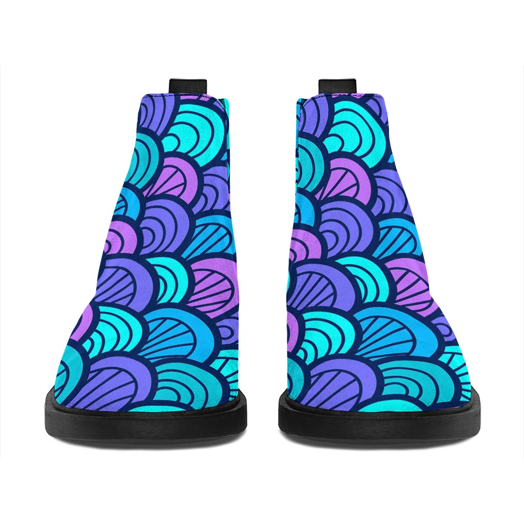 Teal Pink Mermaid Scales Pattern Print Flat Ankle Boots