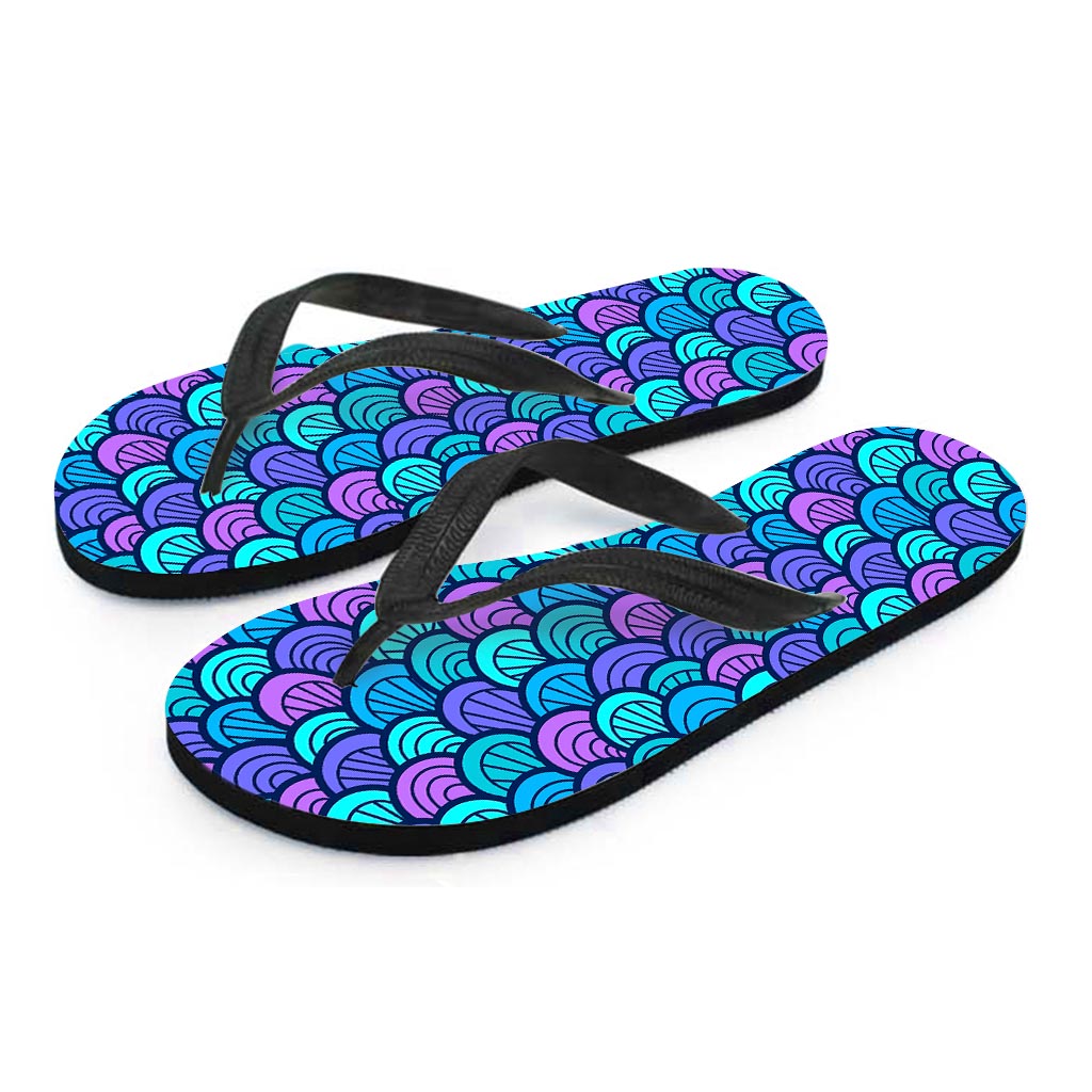 Teal Pink Mermaid Scales Pattern Print Flip Flops