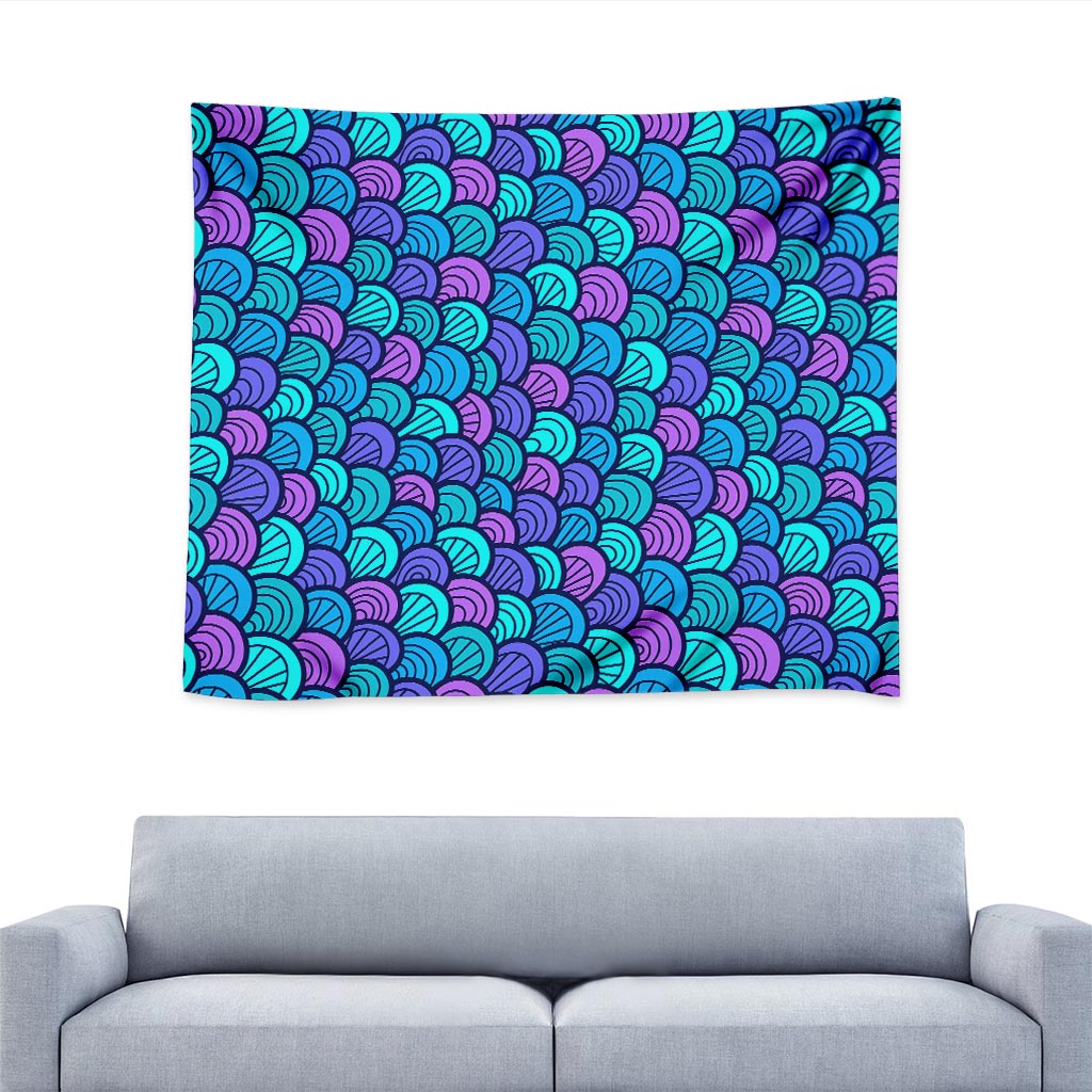 Teal Pink Mermaid Scales Pattern Print Tapestry