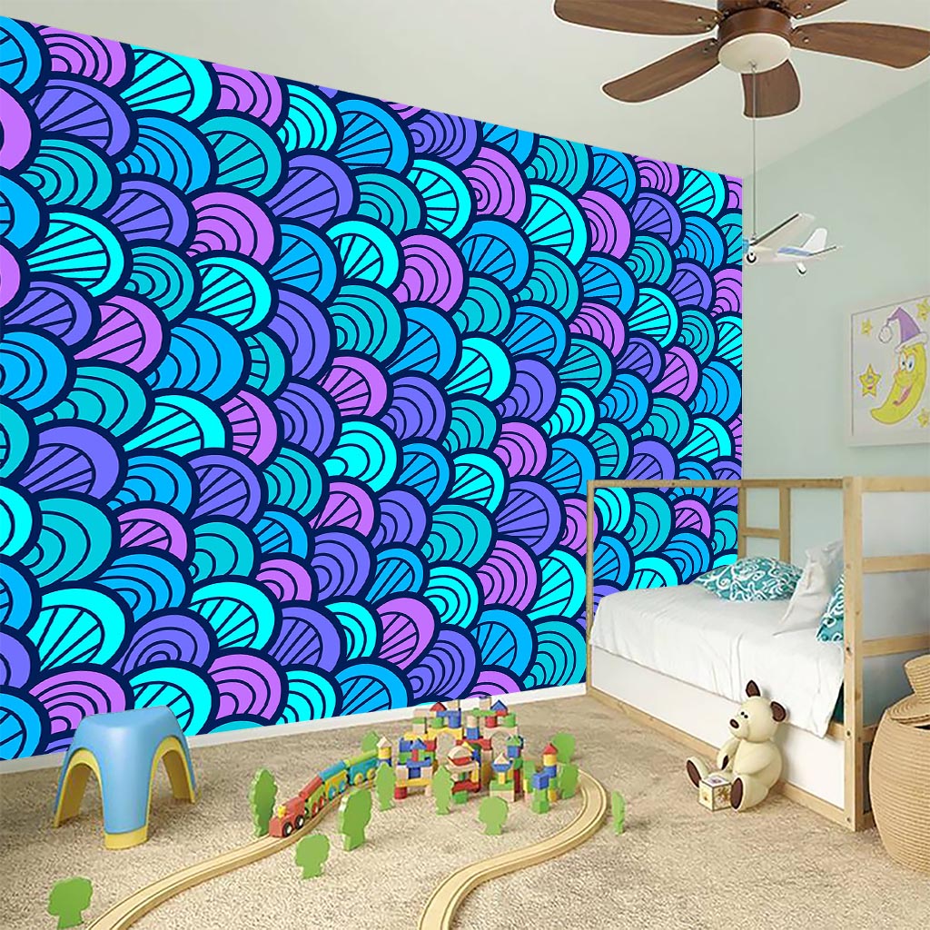 Teal Pink Mermaid Scales Pattern Print Wall Sticker
