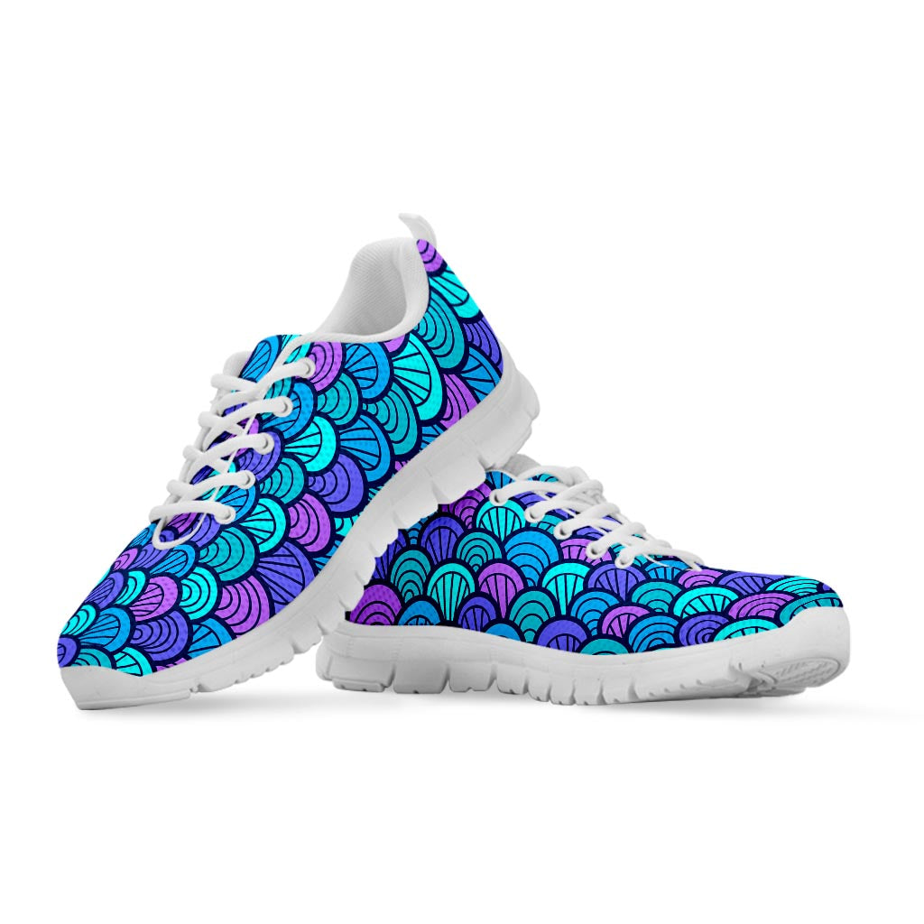 Teal Pink Mermaid Scales Pattern Print White Running Shoes