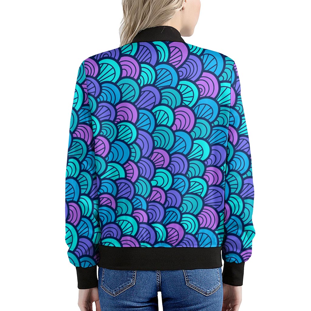 Teal Pink Mermaid Scales Pattern Print Women's Bomber Jacket