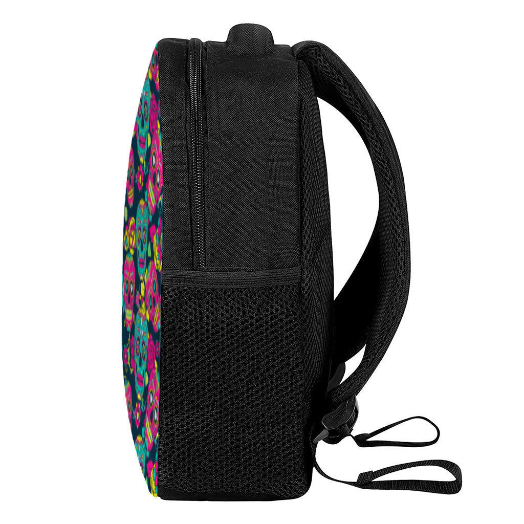 Teal Pink Sugar Skull Pattern Print Casual Backpack