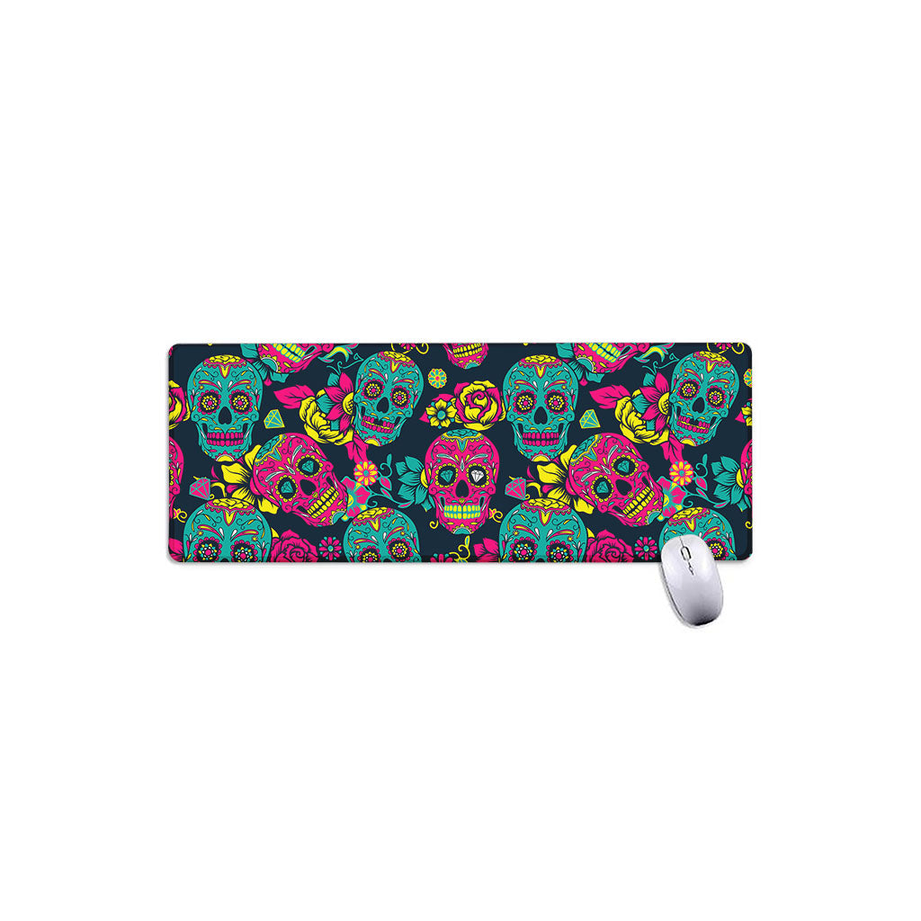 Teal Pink Sugar Skull Pattern Print Extended Mouse Pad
