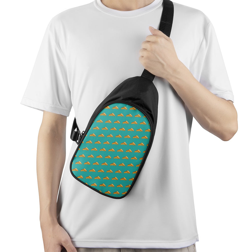 Teal Pizza Pattern Print Chest Bag