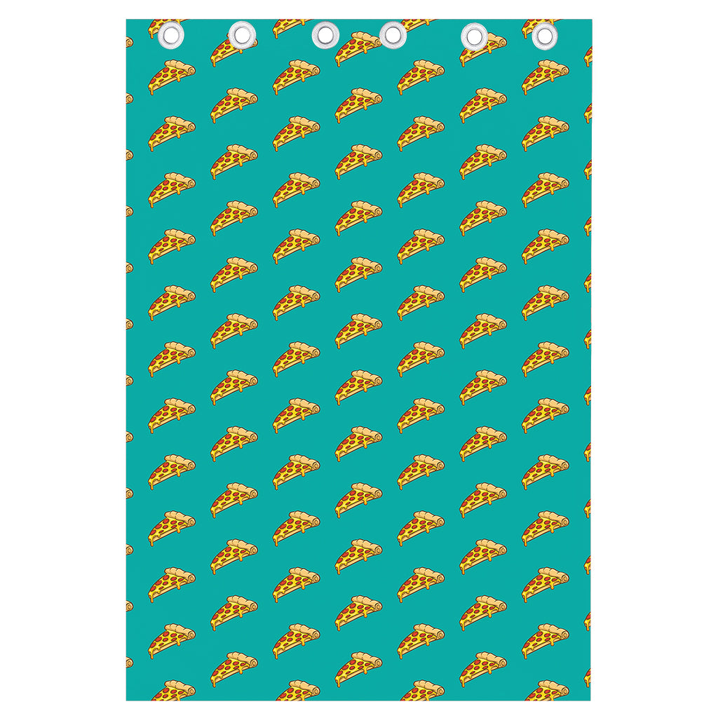 Teal Pizza Pattern Print Curtain
