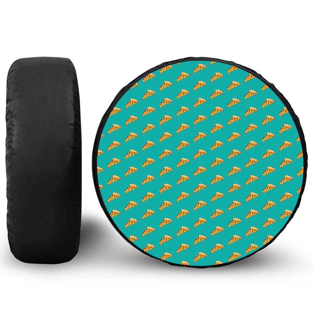 Teal Pizza Pattern Print Leather Spare Tire Cover