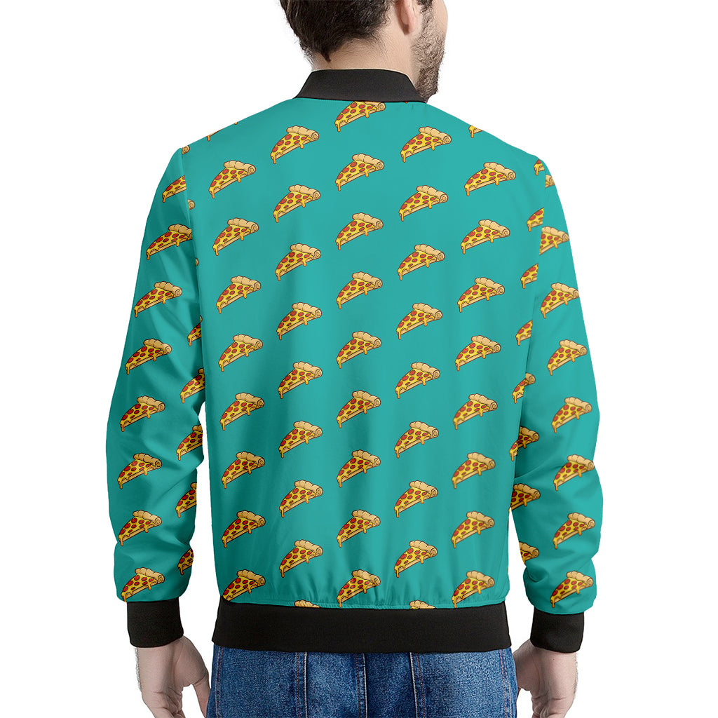 Teal Pizza Pattern Print Men's Bomber Jacket