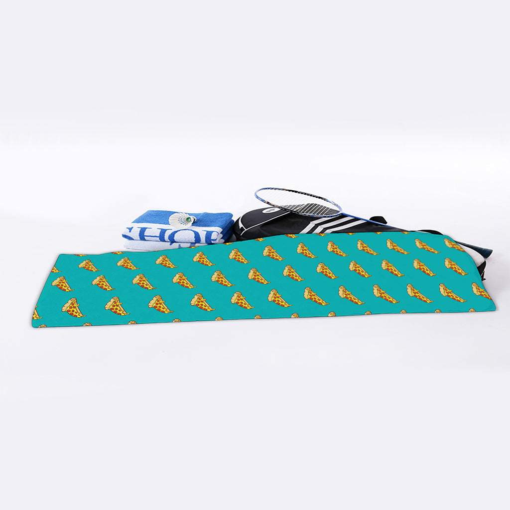 Teal Pizza Pattern Print Sports Towel