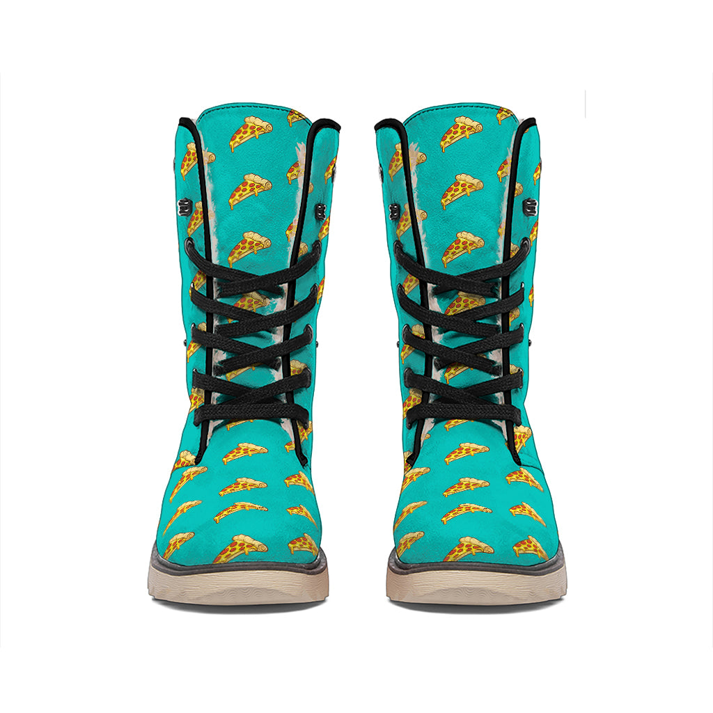 Teal Pizza Pattern Print Winter Boots