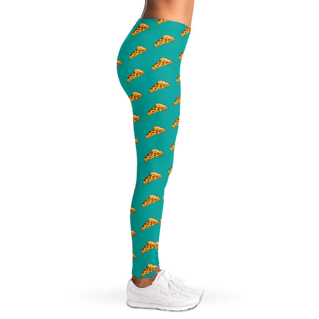 Teal Pizza Pattern Print Women's Leggings