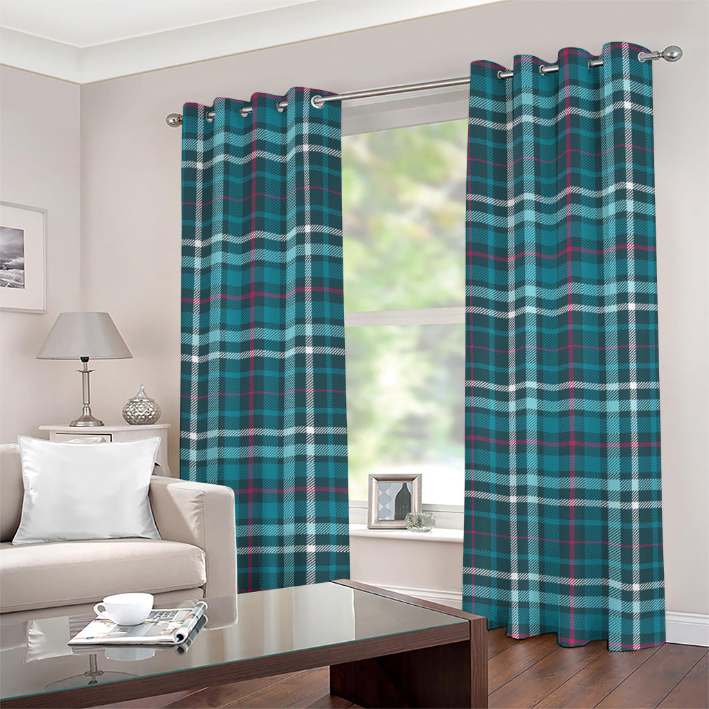 Teal Plaid Pattern Print Grommet Curtains