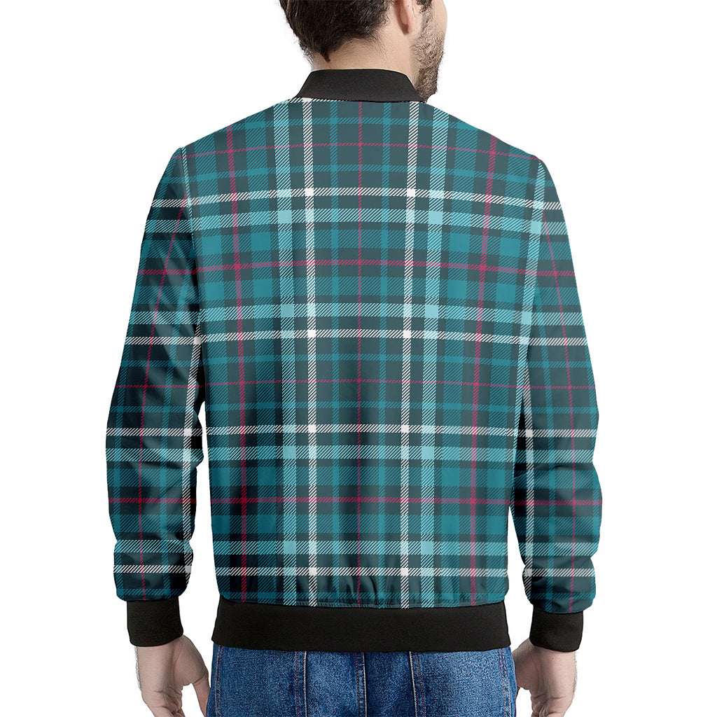 Teal Plaid Pattern Print Men's Bomber Jacket