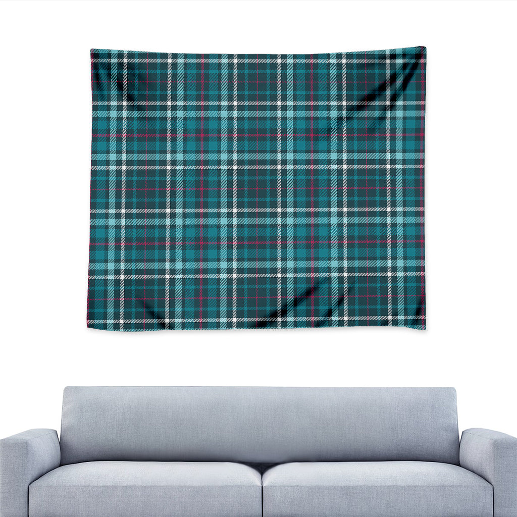 Teal Plaid Pattern Print Tapestry